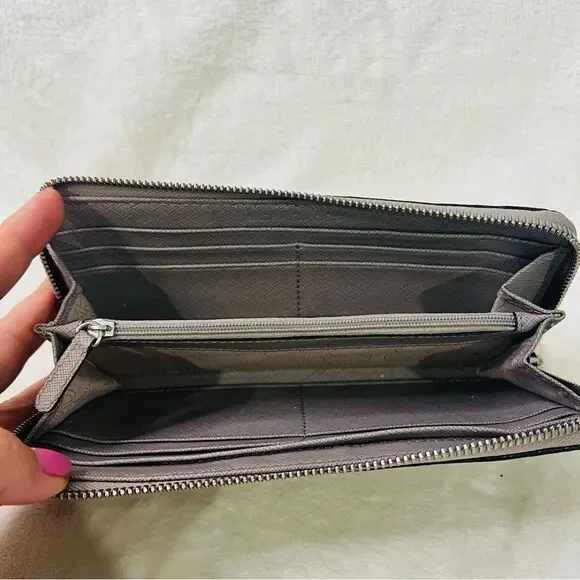 Michael Kors Large Pebbled Leather Continental Wallet Grey Zip Around